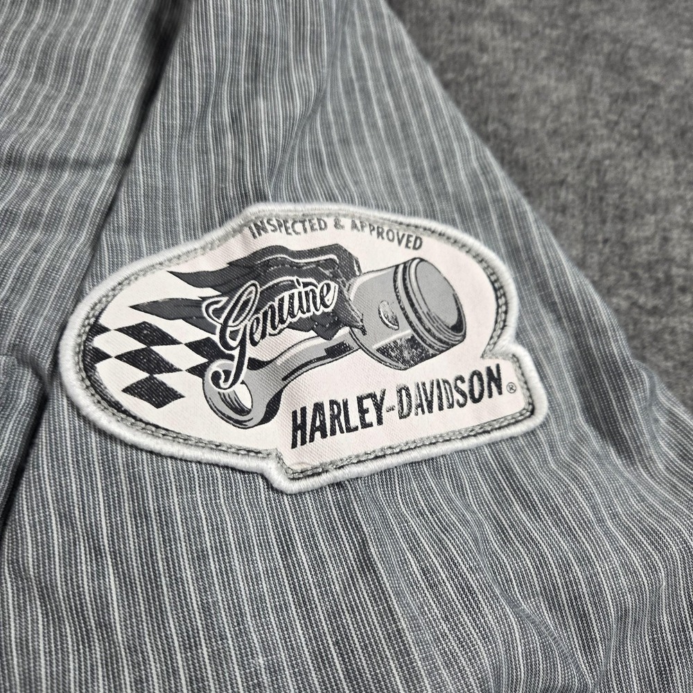 Harley-Davidson Shirt Mens Large Gray Striped Short Sleeve Button Front Patch - Picture 3 of 8